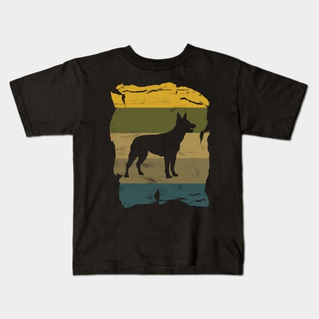 Australian Kelpie Distressed Vintage Retro Silhouette Kids T-Shirt by DoggyStyles